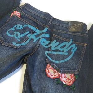 Ed Hardy Tiger Rose Embroider Jeans Juniors 15/16
